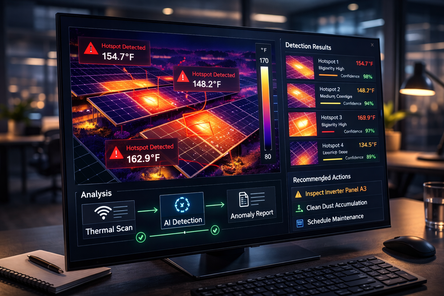 Computer screen showing ML training interface with grid of thermal images and classification markers